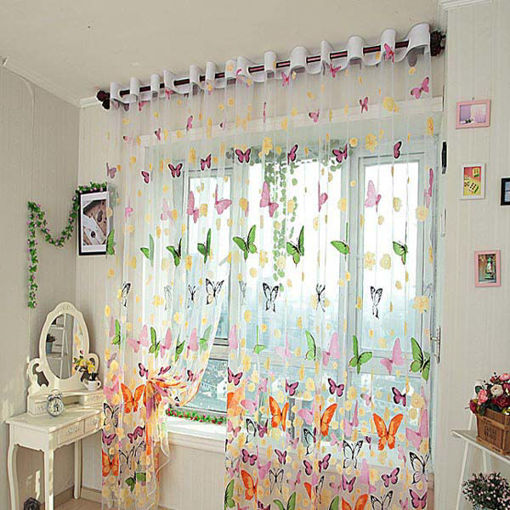 Picture of Butterfly Printed Sheer Window Curtains Tulle Door Window Screen