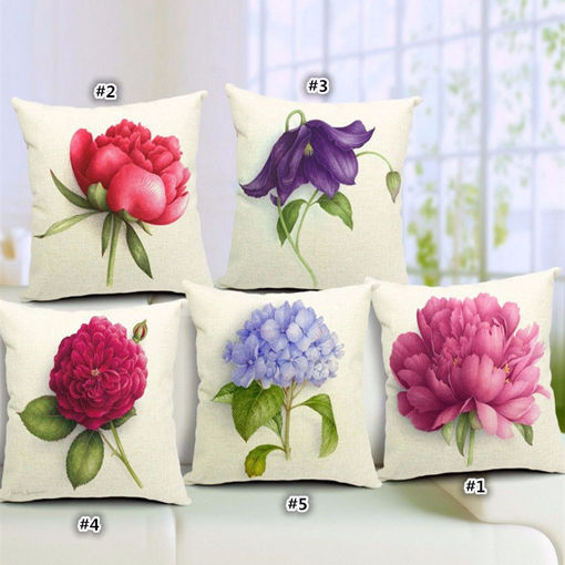 Picture of Rose Flowers Cotton Linen Throw Pillow Case Sofa Bed Car Cushion Cover Home Decor