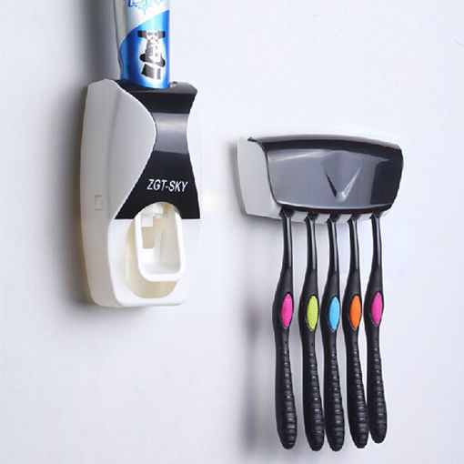 Picture of Automatic Bathroom Wall Mounted Toothpaste Dispenser With Five Toothbrush Holder