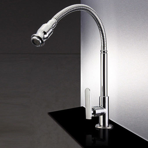 Picture of Kitchen Sink Single Lever Faucet Flexible Chrome Brass Pull Out Spring Tap
