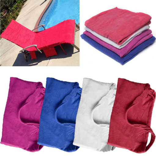 Immagine di Microfiber Lounge Chair Beach Towel With Pockets Holidays Sunbathing Quick Drying Towels