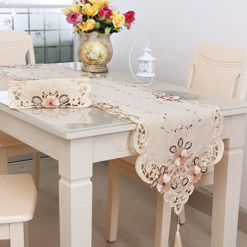Picture of Four Sizes Classical Embroidery Flower Table Runnr Desk Mat Wedding Party Home Decor
