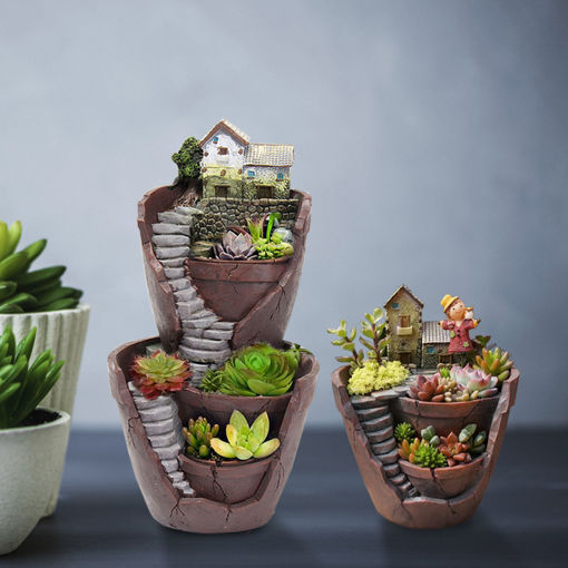 Picture of Sky Garden Potted Big House Micro Landscape Meat Plant Pots Flower Pot Resin Decorations