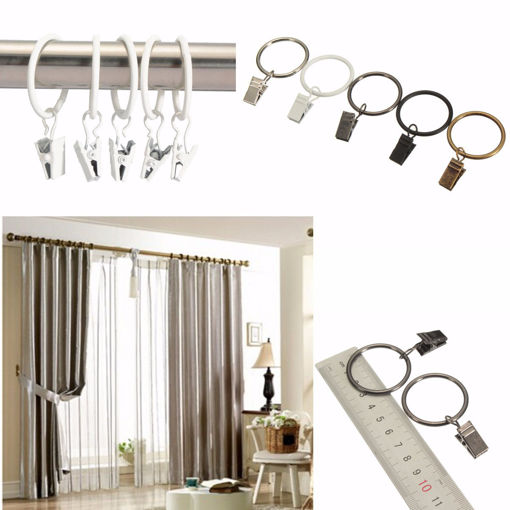 Picture of 40pcs Metal Window Bathroom Curtain Clips Rings Pole Rod Voile Drapery 32mm Inner Diameter