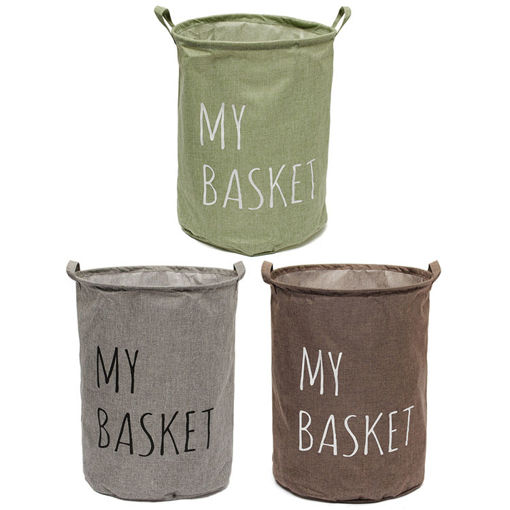 Picture of Cotton Linen Fabric Foldable Laundry Washing Hamper Bag Clothe Basket Storage Bin