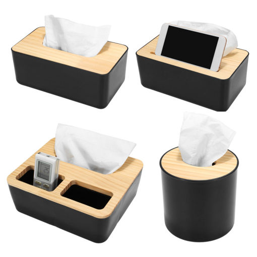 Picture of Wooden Cover Tissue Box Paper Napkin Storage Holder Case Organizer Container