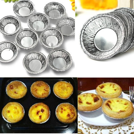 Picture of 125Pcs  Disposable Round Silver Foil Baking Cookie Cup Cake Tart Mold