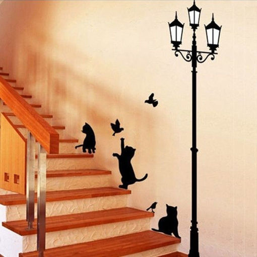 Picture of 23x40CM Lamp Cat Wall Stickers Home Stairs Sticker Decor Decorative Removable Wallpaper