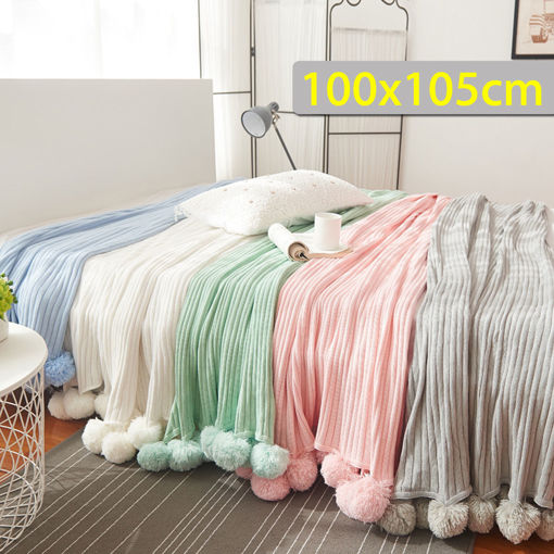 Picture of 100x105CM Knitting Blankets Cute Pom Sofa Throw Mat Bedroom Comfort Sleep Nap Quilt