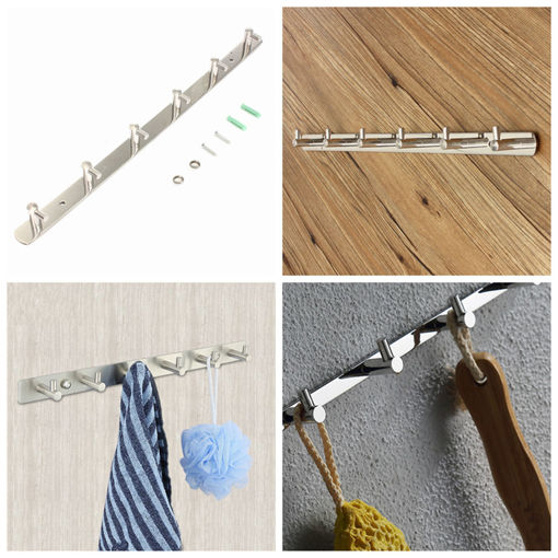 Picture of 6 Home Hooks Coat Hat Clothes Holder Rack Hook Wall Towel Hanger Stainless Steel Hook