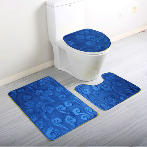 Picture of Luxury Foot 3 Piece Toliet Seat Covers Small Bath Mat Set Pedestal Mats & Seat Covers Set Anti Slip