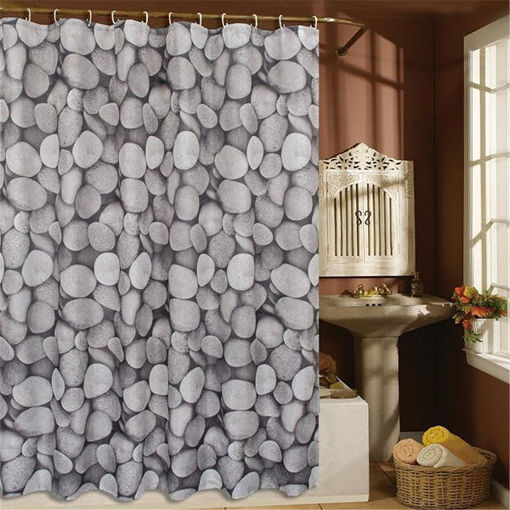 Picture of Polyester Waterproof Cobblestone Shower Curtain Bathroom Home Decor Hooks Set