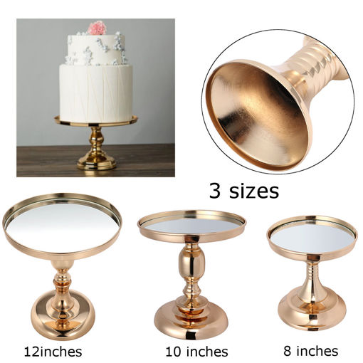 Immagine di Gold Plated Mirror Cake Pan Stand Glass Round Wedding Display Pedestal 8 10 12 Inch