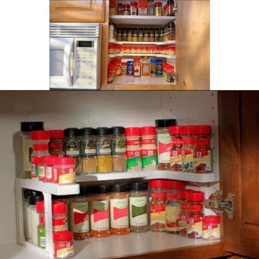 Immagine di 2 Layers Adjustable Spicy Shelf Stackable Shelving Spice Rack Kitchen Storage Rack Organizer Holder