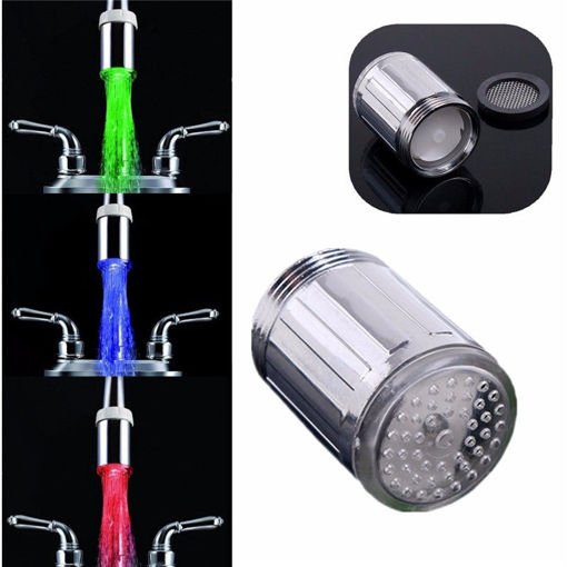 Picture of ABS Material LED Faucet Light Temperature Sensor 3 Color No Battery Water Tap Faucet Glow Shower