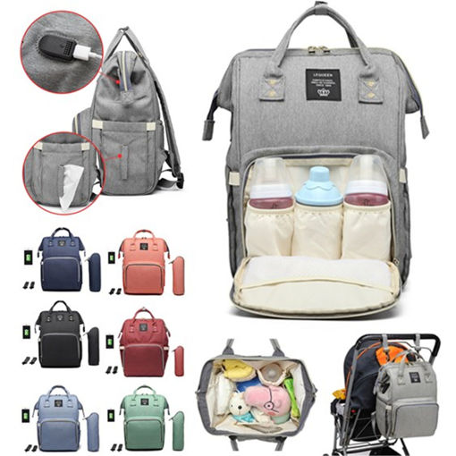 Picture of Waterproof Baby Nappy Diapers Bags Tote Mummy Travel USB Port Backpack