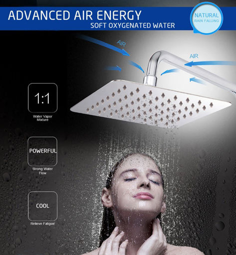 Immagine di 12 Inch 2mm Thin Pressurized Rotatable Rainfall Shower Head Square Stainless Steel Top Spray Head