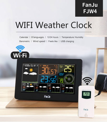 Immagine di FanJu FJW4 Digital Alarm Clock Weather Station wifi Indoor Outdoor Temperature Humidity Clock