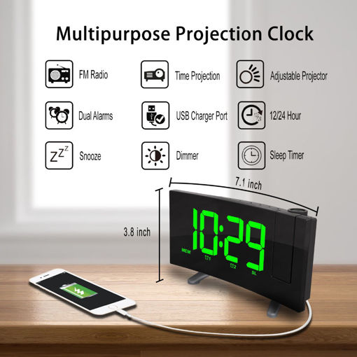 Immagine di Sensitive LED Digital Projection Clock FM Radio Dual Alarm Clock With USB Charging Desktop Electronic LED Clock