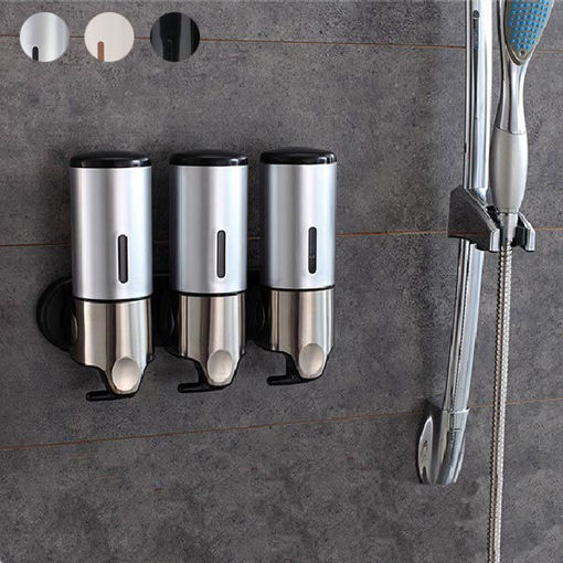 Immagine di 3Pcs Wall Mounted Bathroom Lotion Shampoo Liquid Soap Dispenser Set Stainless Steel
