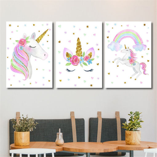 Picture of Cute Unicorn Rainbow Canvas Poster Nursery Wall Art Canvas Print Baby Room Decorations
