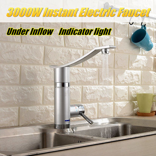 Picture of 3000W Instant Electric Faucet Kitchen Hot Water Fast Heater Under Inflow 360 Rotate Indicator Light