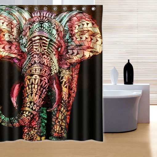 Immagine di 180x180cm Waterproof Colorful Elephant Polyester Shower Curtain Bathroom Decor with 12 Hooks