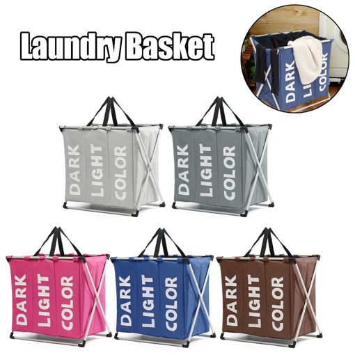 Picture of Cloth Lattice Laundry Basket Three Dirty Clothes Home Furnishing Lint Dirty Clothes Storage Baskets