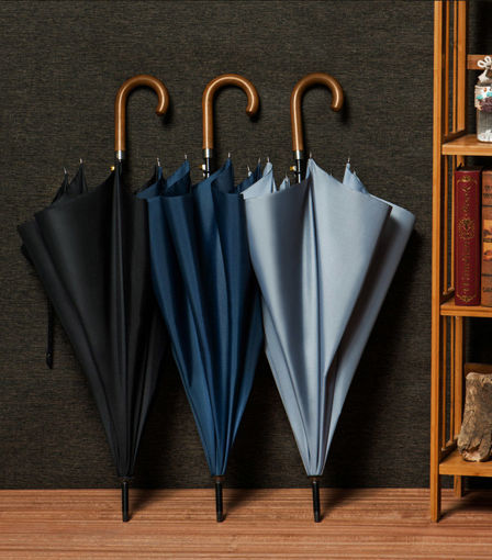 Picture of Long Curved Handle Umbrella 8K Windproof Wooden Handle Large Men Umbrellas Rain Stick Classic Busine