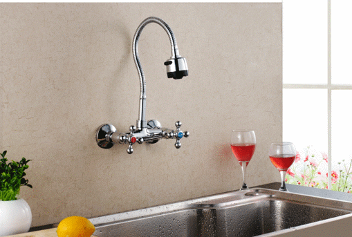 Picture of Bathroom Kitchen Faucet Hot Cold Mixed Taps Stretchable Shower Spray type Wall Faucet