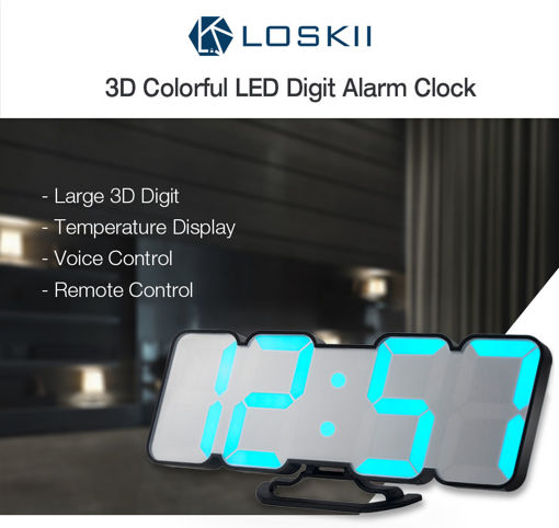 Picture of Loskii HC-26 3D Colorful Digit LED Remote Control Sound Control Thermometer Alarm Clock