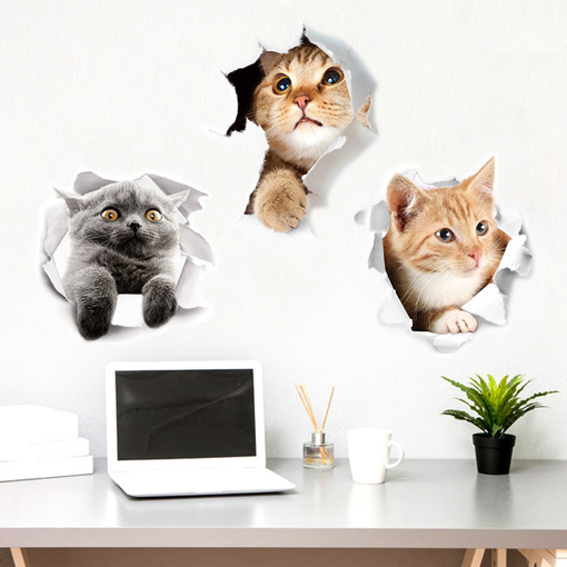 Immagine di Miico Creative 3D Cute Cat Broken Wall PVC Removable Home Room Decorative Car Mirror Decor Sticker