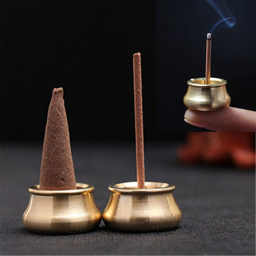 Immagine di Dual-purpose Mini Copper Incense Cone Stick Burner Holder Plate Censer Tower Bowl Meditation Decor