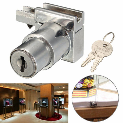 Picture of Chrome Zinc Alloy Display Case Showcase Hinged Glass Cabinet Door Lock with 2 Keys