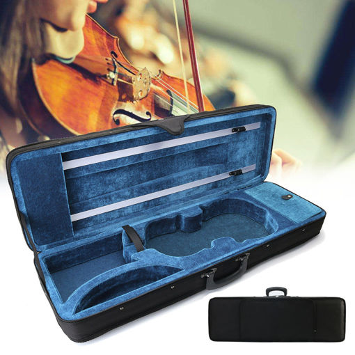 Immagine di 4/4 Full Size Oblong Shape Black Violin Carry Box Hard Case with Cushioning Adjustable Strap Parts