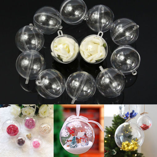Picture of 12pcs 60mm Clear Plastic Fillable Ball Xmas Ornament Great Kid Craft Project Decorations