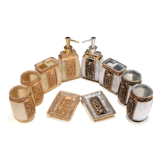 Picture of 5Pcs Bathroom Accessory Tools Kit Resin Lotion Dispenser Tumbler Toothbrush Soap Dish Holder