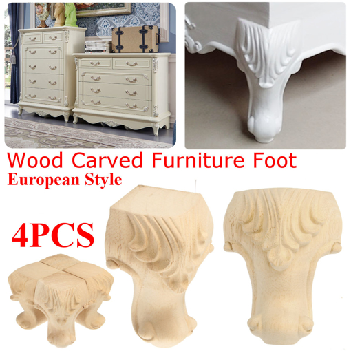 Picture of 4Pcs Engraved Anti-damp Solid Wood Sofa Legs Wardrobe Cabinet Furniture Bracket Feet European Style