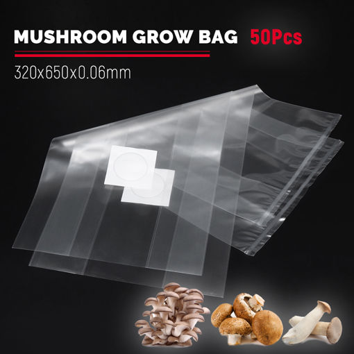 Immagine di 50Pcs 320x650x0.06mm PVC Mushroom Grow Bag Substrate High temp Pre Sealable