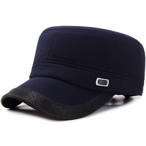 Immagine di Men's Winter Thick Cotton Plain Earmuffs Adjustable Warm Casual Outdoor Flat Hats