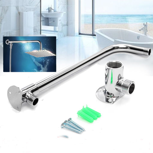 Immagine di 31cm Bathroom Chrome Wall Mounted Shower Extension Arm Pipe Bottom Entry for Rain Shower Head