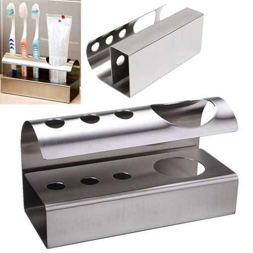 Picture of 304 Stainless Steel Stand Bathroom Toothbrush Toothpaste Holder Stand Storage Rack Kitchen Tool