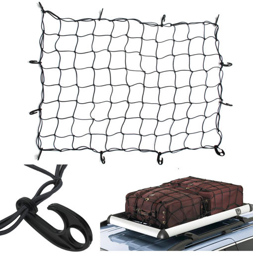 Immagine di Black Adjustable Hooks Elastic Storage Car Trailer Roof Rack Boot Luggage Bungee Elastic Cargo Net