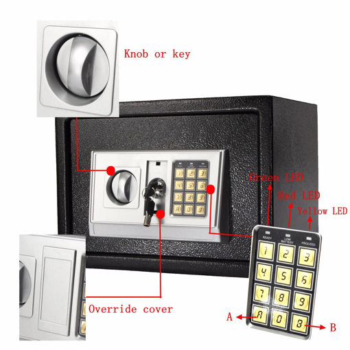 Picture of 250350250mm Black Steel Digital Electronic Coded Lock Home Office Safe Box Override Key