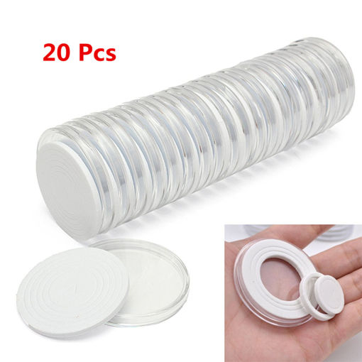 Immagine di 20pcs Transparent Round Coin Holder Portable Coins Storage Case Box Container Display
