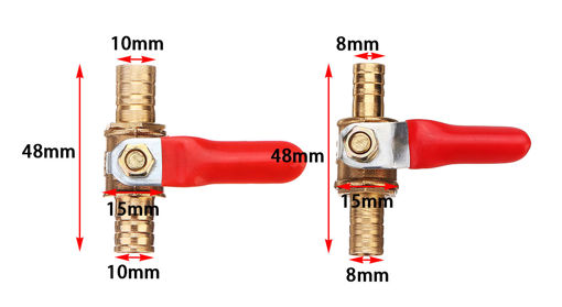 Picture of 8/10mm Hose Barb Inline Brass Shutoff Mini Ball Valve Pipe Fitting 180 Handle Water Gas Fuel Line