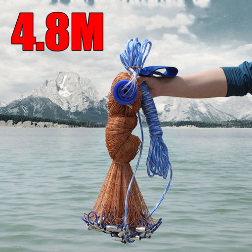 Picture of 4.8M Cast Fishing Net Saltwater Bait Casting Strong Nylon Line With Sinker 8FT Brown