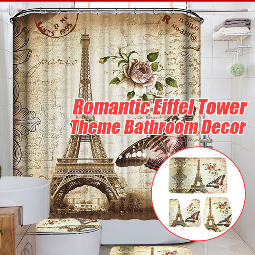 Immagine di 180x200cm Paris Bathroom Shower Curtains Eiffel Tower Waterproof Fabric & Hooks