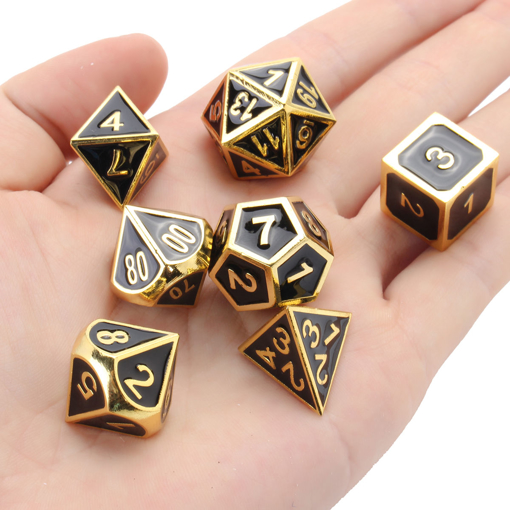 Picture of 7Pcs Gold Dice Zinc Alloy Metal Polyhedral Role Multi-sided D4-D20 with Bags