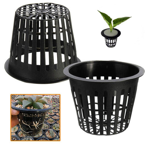 Picture of 10pcs Black Plastic Hydroponic Planting Mesh Net Flower Pot Baskets Garden Plant Grow Cup